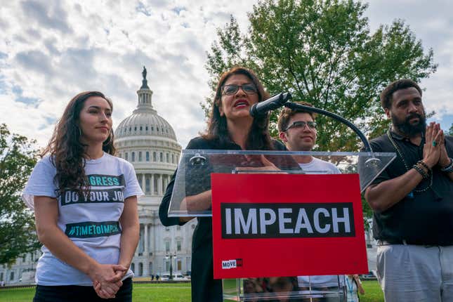 Image for article titled Rep. Rashida Tlaib Stands by Sale of ‘Impeach the MF’ T-Shirts