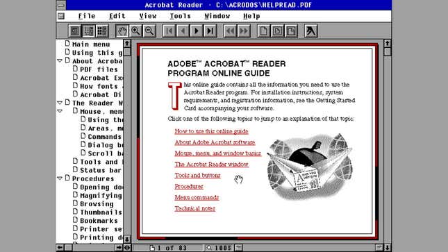 Imagen para el artículo titulado Un tweet revela que Adobe sigue persiguiendo copias piratas de Acrobat Reader 1.0 para MS-DOS de hace 27 años