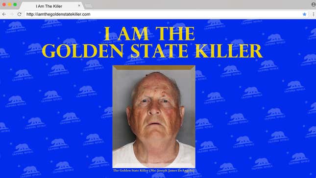 Image for article titled Police Found Golden State Killer By Tracing Owner Of ‘IAmTheGoldenStateKiller.com’ Website