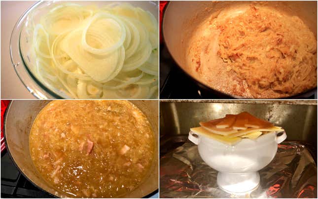 Image for article titled Cooking through Anthony Bourdain's Les Halles Cookbook must begin with French onion soup