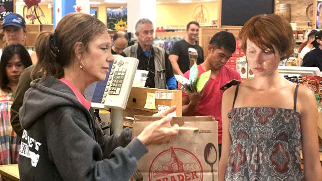 Image for article titled Woman Spirals Into Vortex Of Self-Doubt After Trader Joe’s Cashier Does Not Compliment Any Of Her Selected Items