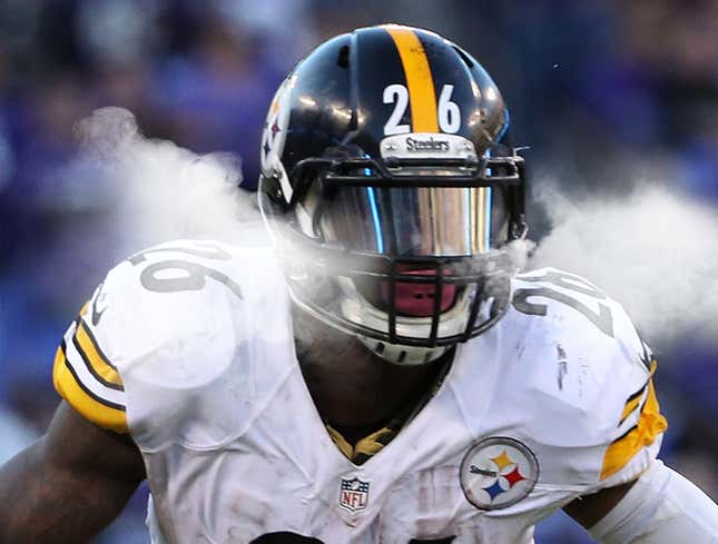 Image for article titled Marijuana Smoke Billowing From Sides Of Le’Veon Bell’s Visor