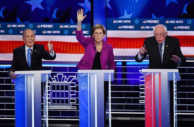 Image for article titled Debate Steel Cage Match: Elizabeth Warren Came to Slay, Michael Bloomberg Died Inside and Amy Klobuchar Almost Cried