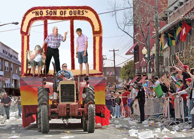 The second-place float in this year's parade cruises down Grand Plains' picturesque Main Street.