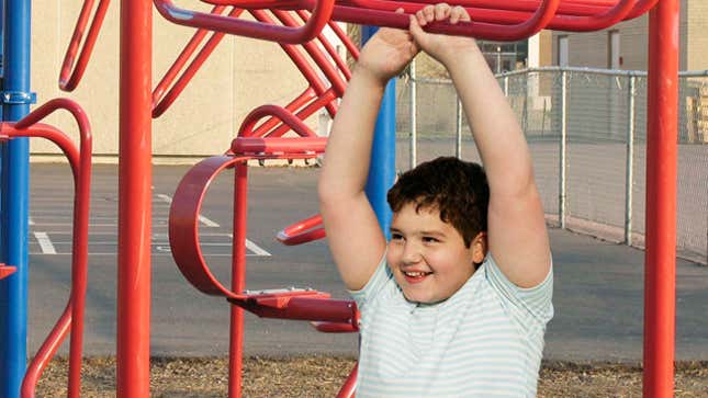 Image for article titled Single Fat Kid Takes 50 Years Off Jungle Gym&#39;s Life
