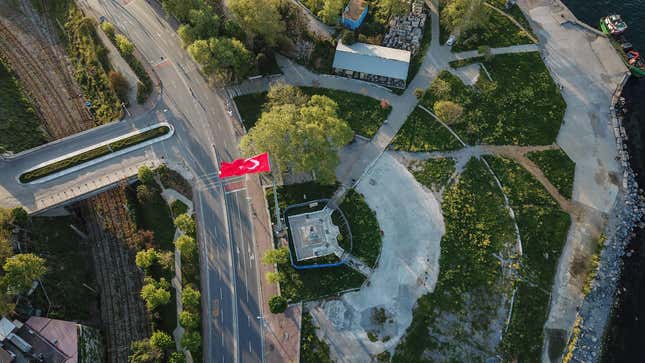 An empty road in Istanbul, Turkey.