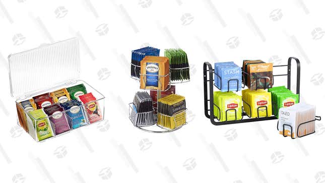 2-Pack Stackable Plastic Tea Bag Organizer | $19 | Amazon | Clip coupon
Nifty Tea Bag Spinning Carousel | $20 | Amazon
Tea Bags Organizer Storage and Display Rack | $20 | Amazon | Clip coupon