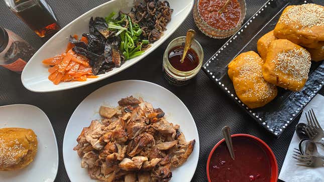 Aerial view of all the ingredients for build-your-own bao