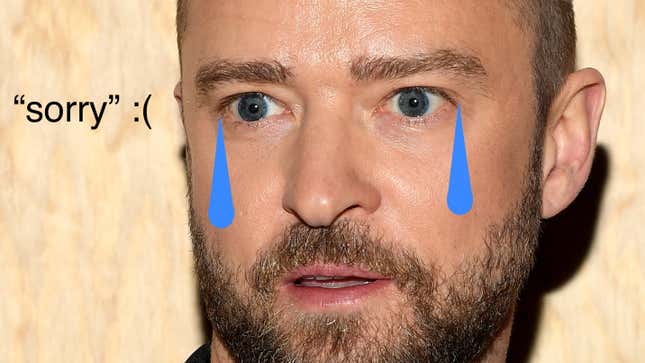 Image for article titled Everyone, Let&#39;s Circle Around Justin Timberlake Again and Keep Pointing Our Fingers at Him