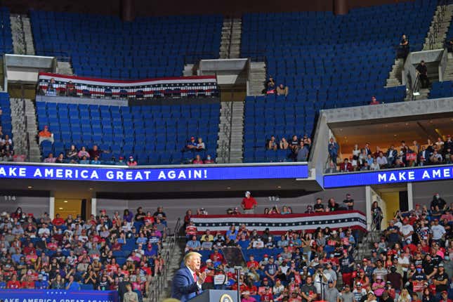 There were just a few empty seats at the BOK Center last night in Tulsa, Okla. to hear President Trump speak during a pandemic.