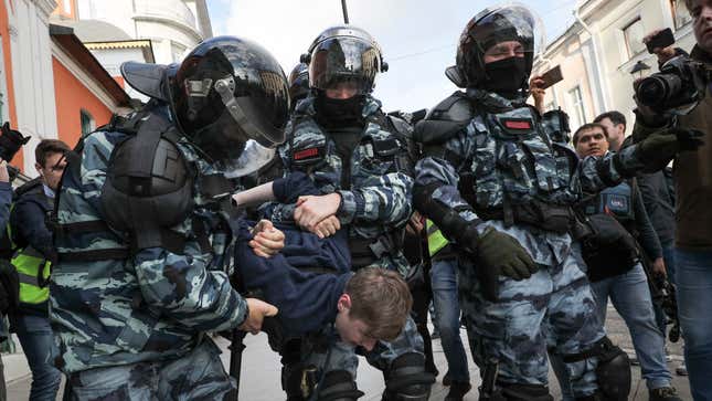 Russian police detaining a protester on Aug. 10, 2019 in Moscow.