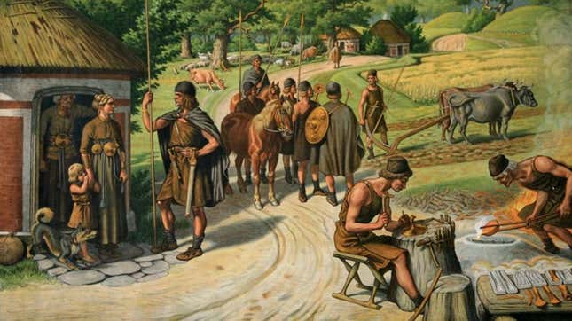 A scene from the Bronze Age, as depicted by Rasmus Christiansen in 1925. 