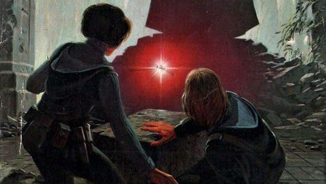 Leia and Luke are stalked by Vader on the original cover of Splinter of the Mind’s Eye by Alan Dean Foster.