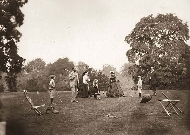 A family in Lancashire plays croquet in 1865.