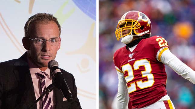 Miami Beach criminal defense attorney and state legislator Michael Grieco (l.) is accused of, among other things, orchestrating a bribe in exchange for the silence of victims in an alleged armed robbery carried out by his client, Seahawks cornerback Quinton Dunbar (r.).