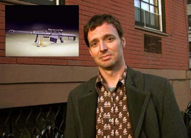Robinson, who admits he finds the Barrett .50 caliber sniper rifle (inset) "pretty damn cool."