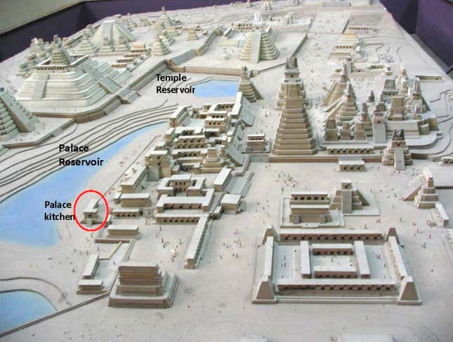 Maqueta donde se muestra la localización de las reservas de agua de Tikal.
