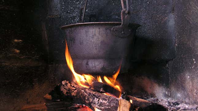 A pot over a fire