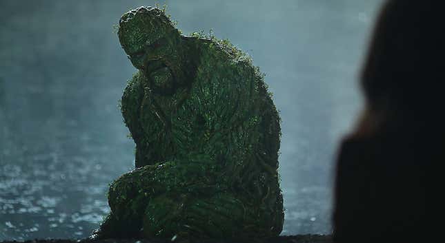 Swamp Thing speaking with Abby Arcane.