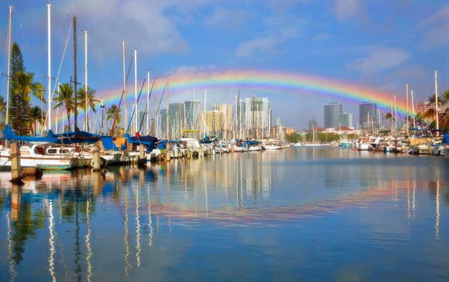 Rainbow over Honolulu Harbor.