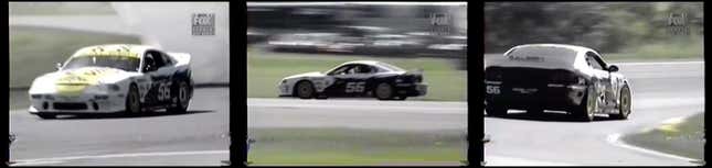 Here we see a Saleen SR Widebody Mustang leading the race, driven by Terry Borcheller and run by Steve Saleen and Tim Allen’s team.