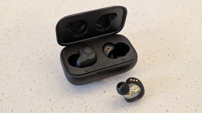 I expected a bit more from SoundPeats’ TrueEngine SE with its dual dynamic driver, and while music sounded good—still better than most of the earbuds I tested—the low end felt a little anemic.