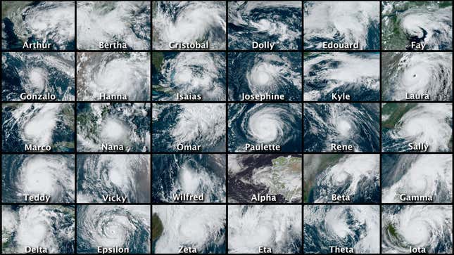 All the hurricanes and tropical storms that formed in 2020.