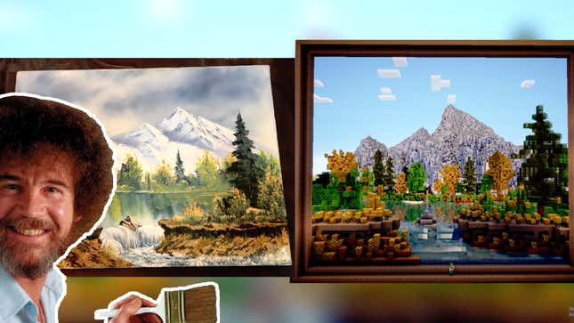Image for article titled Someone Recreated A Bob Ross Painting In Minecraft