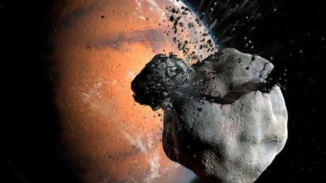 Imagen para el artículo titulado Las dos lunas de Marte en realidad son fragmentos de una luna mayor desaparecida, según un nuevo estudio