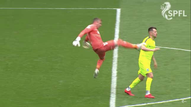 Image for article titled Goalkeeper Pulls Off The Rare Cheap Shot-Flop-Red Card Trifecta