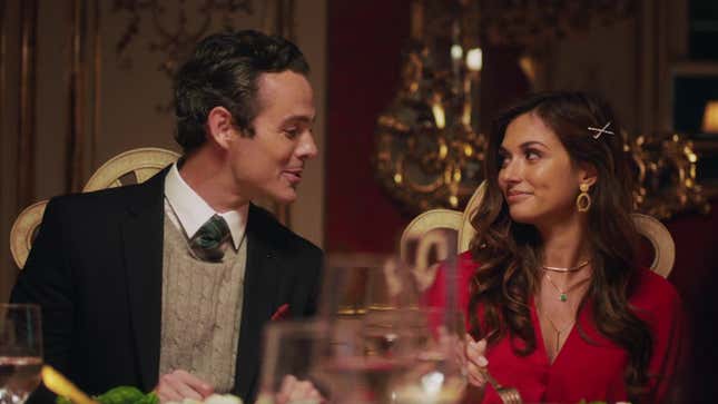 Billy and Jessica at a stately dinner table