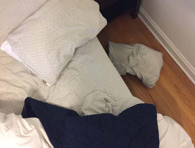 Image for article titled Pillow That Survived Man’s Tossing And Turning Stares Frozen In Horror At Fallen Comrade Lying On Ground