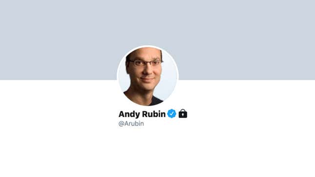 Image for article titled Disgraced Ex-Google Exec Andy Rubin Blocks Everyone on Twitter, and Good Riddance