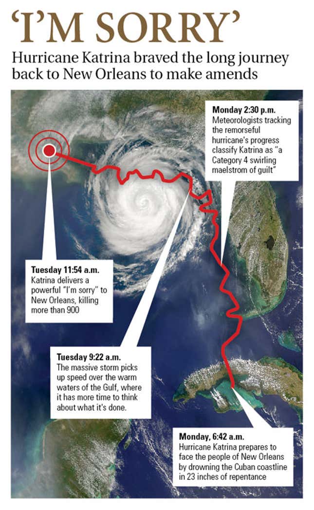 Image for article titled Hurricane Katrina Returns To New Orleans To Apologize