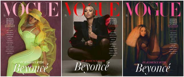 Image for article titled Triple Threat: Beyoncé&#39;s Newest Vogue Covers Once Again Make History—This Time, With a 21-Year-Old Black Woman