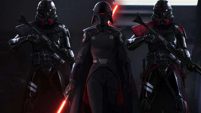 The Second Sister and her Purge Troopers, as they appear in Star Wars Jedi: Fallen Order.