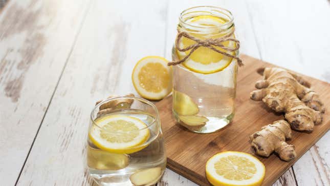 glasses of water with lemon and ginger