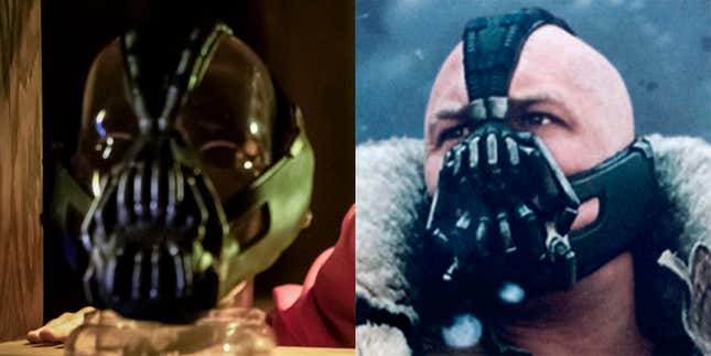 On the left, the CW’s Bane mask, on the right, Tom Hardy. No one cared who he was until he put on the mask.