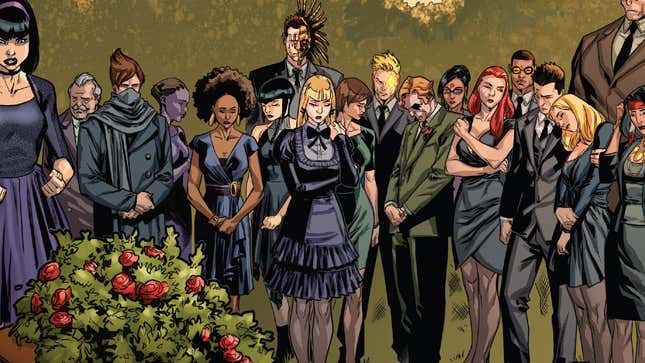 The X-Men paying their respects at a funeral.