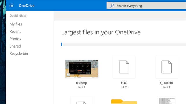 OneDrive will identify the biggest files you’ve uploaded.
