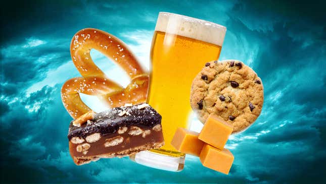 Image for article titled Beer &amp; Pretzel Caramel Cookie Bars can hardly fit all their virtues in one pan