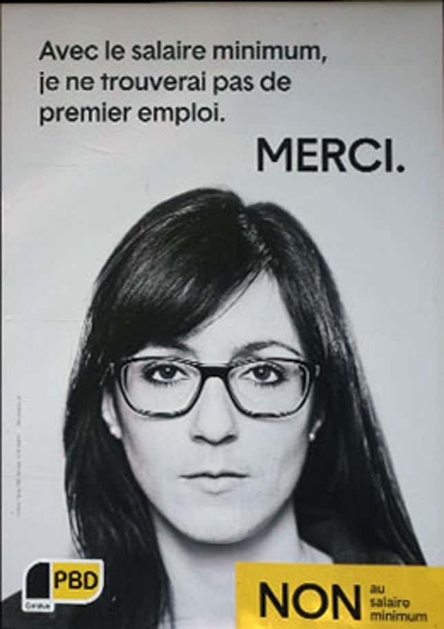 Image for article titled These are the posters trying to sway Swiss voters on a $28 hourly minimum wage