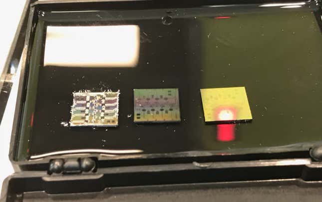 An 8-qubit quantum processor from Lawrence Berkeley National Labs. Photo: Ryan Mandelbaum/Gizmodo.