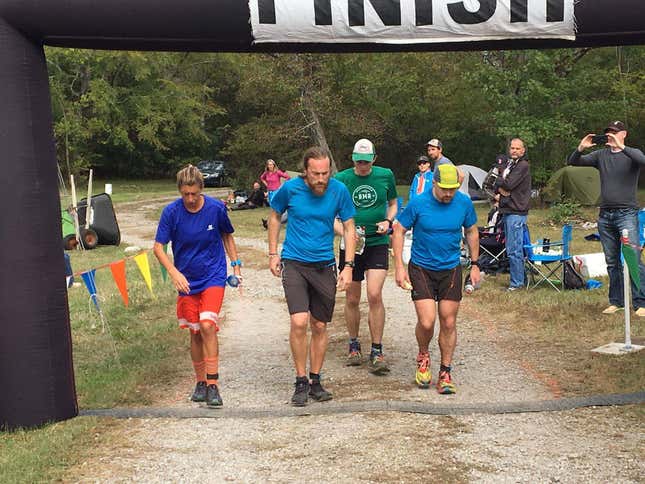 55 hours, 229 miles. From left: Courtney Dauwalter, Johan Steene, Greg Salvesen, Gavin Woody.