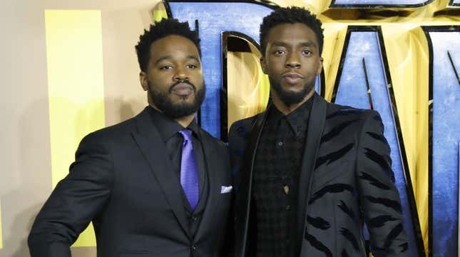 Ryan Coogler and Chadwick Boseman pose on arrival for the European Premiere of ‘Black Panther’ on February 8, 2018. 