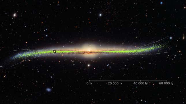 The Milky Way is not flat like a pancake, and is surprisingly twisted. (ly = light-year)