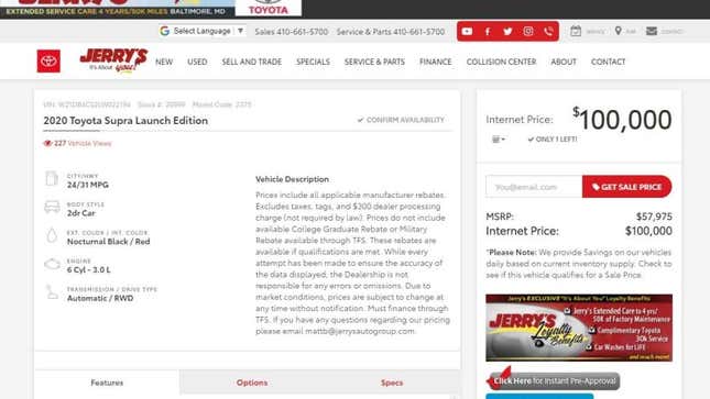 Image for article titled Here Come the Big Dealer Markups on the 2020 Toyota Supra