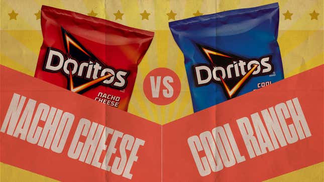 Image for article titled Let&#39;s settle the Doritos debate: Nacho Cheese vs. Cool Ranch