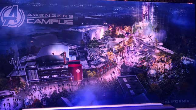 Concept art of Avengers Campus, which is the Marvel land at Disney’s California Adventure.