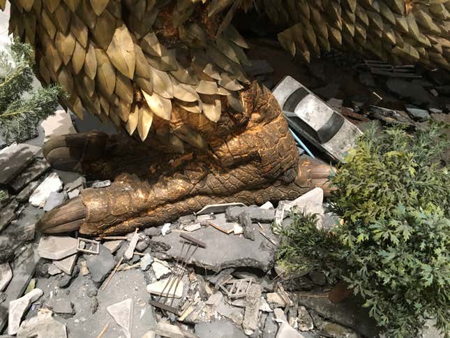 King Ghidorah leaves a path of destruction.